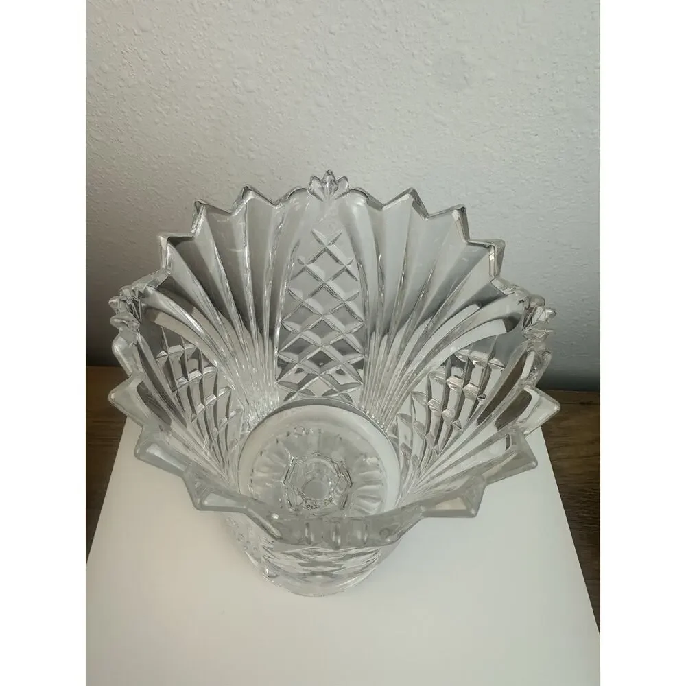 Fifth Avenue Crystal Vase Poland Cut Glass Pedestal Scalloped Rim